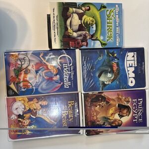 Lot Of 5 VHS- Finding Nemo Shrek The Prince Of Eqypt, Cinderella, Beauty & Beast